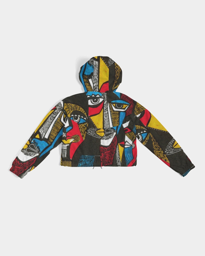 Abstract Face Women's Cropped Windbreaker