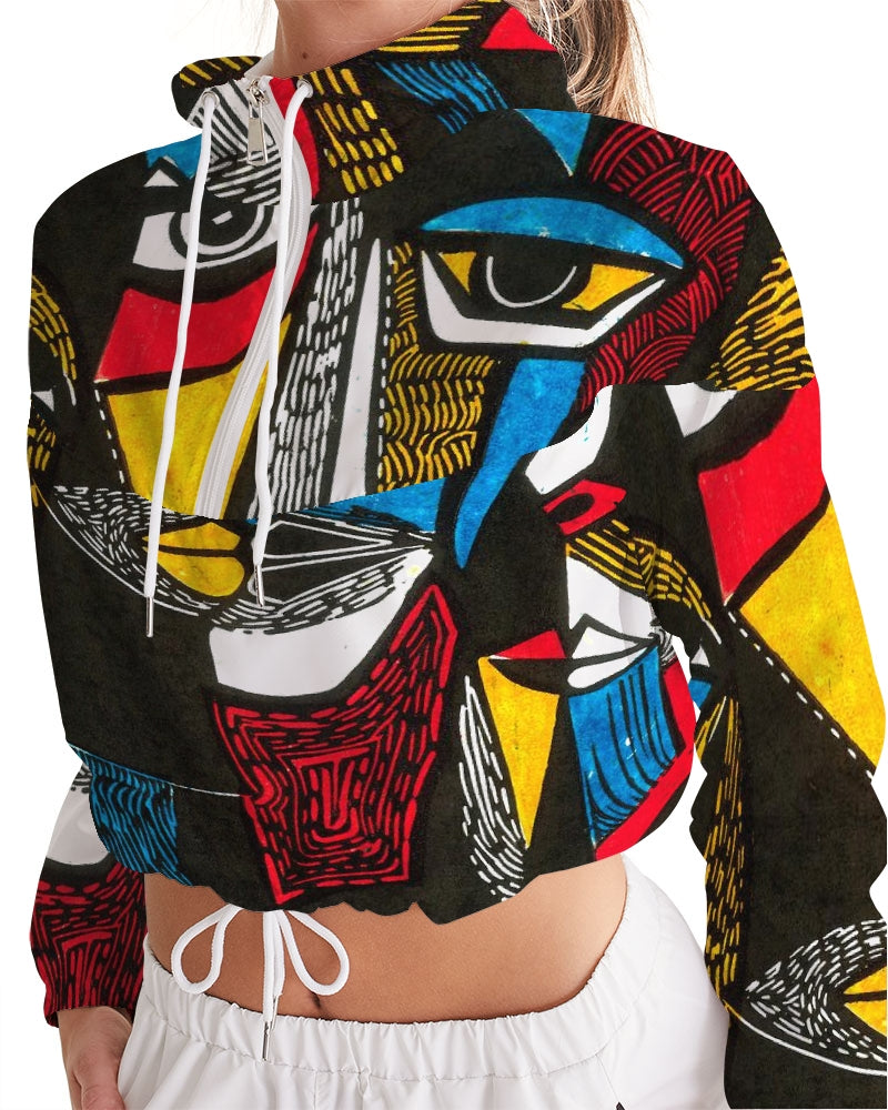 Abstract Face Women's Cropped Windbreaker