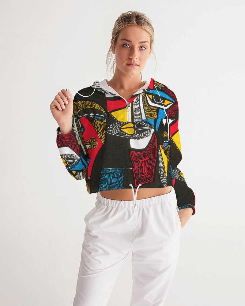 Abstract Face Women's Cropped Windbreaker
