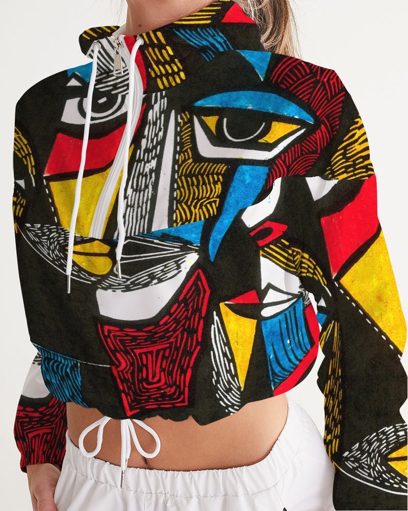 Abstract Face Women's Cropped Windbreaker