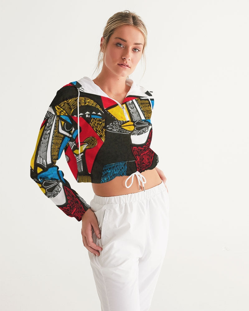 Abstract Face Women's Cropped Windbreaker