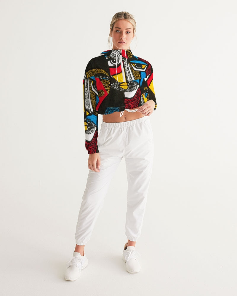 Abstract Face Women's Cropped Windbreaker