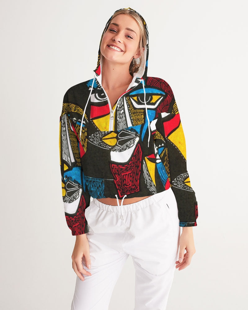 Abstract Face Women's Cropped Windbreaker