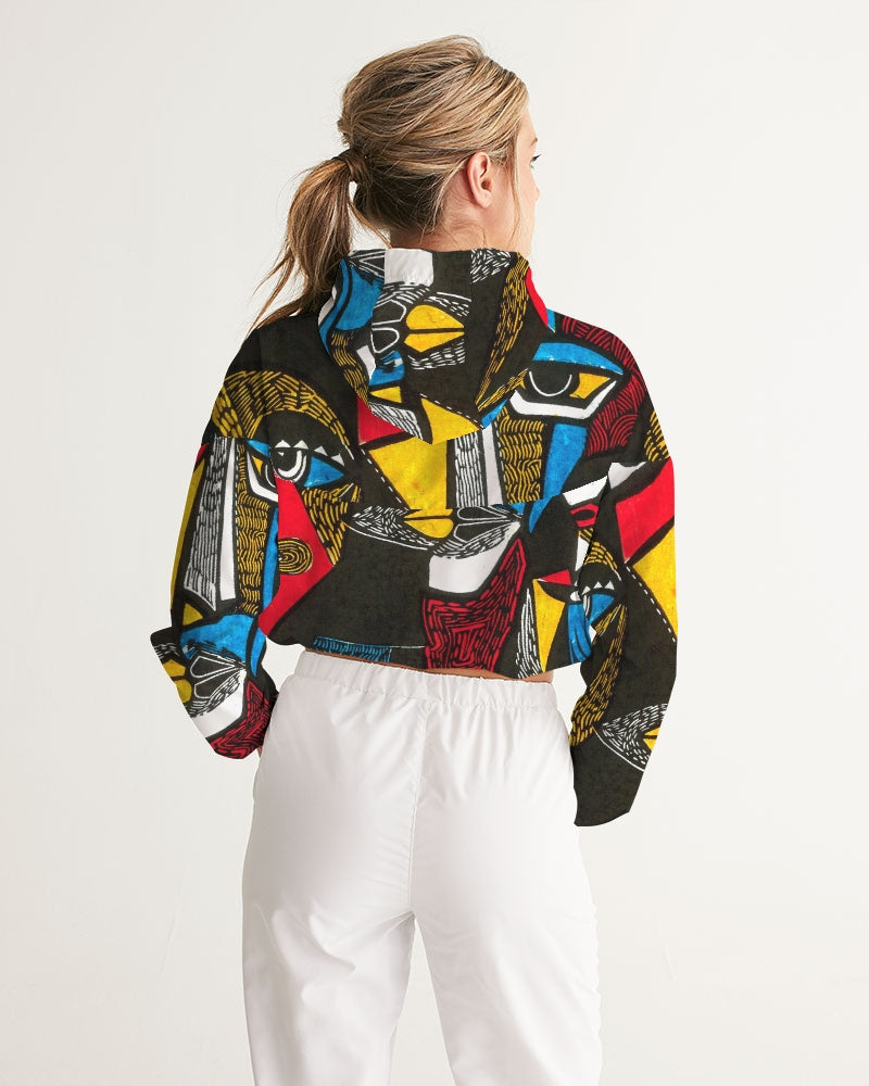 Abstract Face Women's Cropped Windbreaker